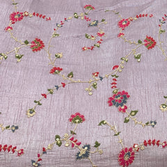 Light Lavender Slub Silk Jal Thread Sequins Embroidery