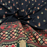 Black Daman Slub Silk Thread Zari Embroidery Fabric