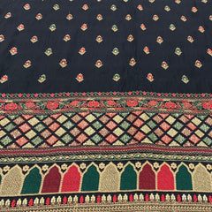 Black Daman Slub Silk Thread Zari Embroidery Fabric