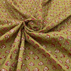 Mehendi Green Slub Silk Sequins Thread Zari Embroidery