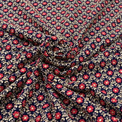 Royal Blue Slub Silk Zari Embroidery