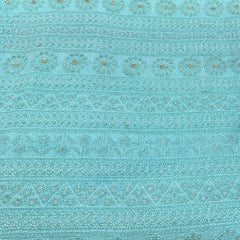 Aqua Blue Slub Silk Thread Sequins Embroidery