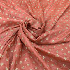 Rust Orange Flower Butti Sequins Thread Tussar Silk Embroidery