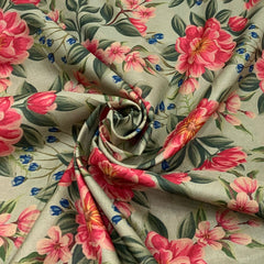 Green Floral Printed Tussar Silk