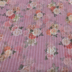 Pink Peach Floral Print Lurex Organza Embroidery
