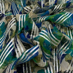 Green Blue Floral Organza Gotta Embroidery