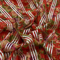 Rust Orange Floral Organza Gotta Embroidery