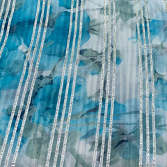 Blue Floral Organza Gotta Embroidery
