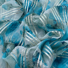 Blue Floral Organza Gotta Embroidery