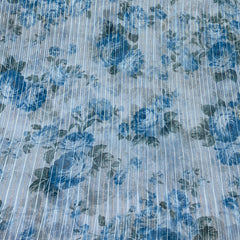 Blue White Floral Print Lurex Organza Embroidery