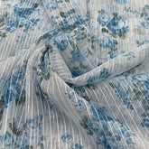 Blue White Floral Print Lurex Organza Embroidery