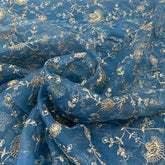 Blue Zari Jal Sequins Organza Embroidery