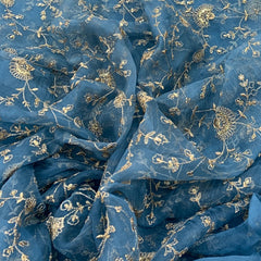 Blue Zari Jal Sequins Organza Embroidery