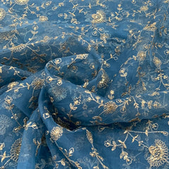 Blue Zari Jal Sequins Organza Embroidery