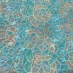 Aqua Blue Floral Sequins Thread Organza Embroidery