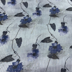 Grey Purple Floral Thread Sequins Georgette Embroidery