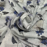 Grey Purple Floral Thread Sequins Georgette Embroidery