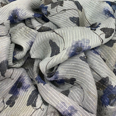 Grey Purple Floral Thread Sequins Georgette Embroidery