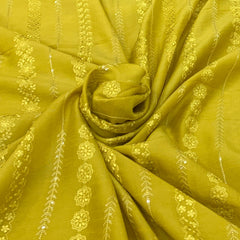 Mustard Slub Silk Sequins Thread Embroidery
