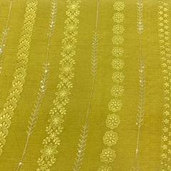 Mustard Slub Silk Sequins Thread Embroidery