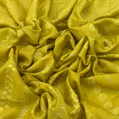 Mustard Slub Silk Sequins Thread Embroidery
