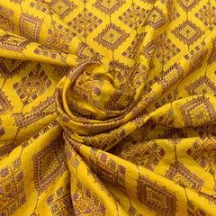 Yellow Symmetrical Slub Silk Thread Sequins Embroidery