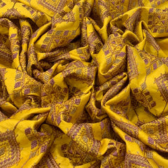 Yellow Symmetrical Slub Silk Thread Sequins Embroidery