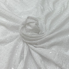 White Rayon Cotton Thread Sequins Embroidery