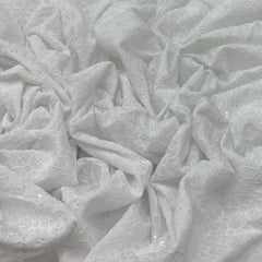 White Rayon Cotton Thread Sequins Embroidery