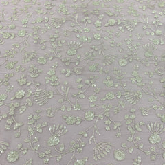 Lilac Organza Sequins Thread Embroidery