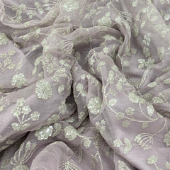 Lilac Organza Sequins Thread Embroidery
