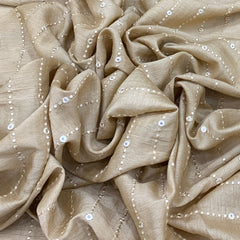 Natural Beige Mirror Work Slub Silk Embroidery