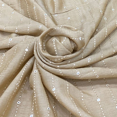 Natural Beige Mirror Work Slub Silk Embroidery