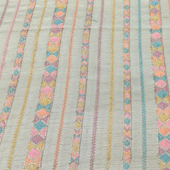 Natural Beige Multicolor Slub Silk Thread Embroidery