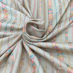 Natural Beige Multicolor Slub Silk Thread Embroidery