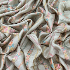 Natural Beige Multicolor Slub Silk Thread Embroidery