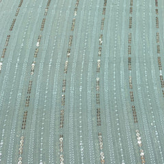 Mint Green Stripes Sequins Thread Georgette Embroidery
