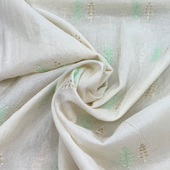 White Butti Cotton Thread Sequins Embroidery