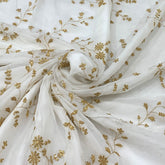 Off White Gold Georgette Floral Jal Embroidery
