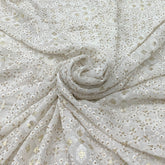 Off White Gold Georgette Sequins Thread Embroidery