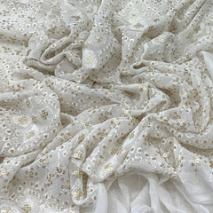 Off White Gold Georgette Sequins Thread Embroidery