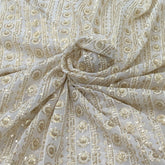 Off White Gold Georgette Sequins Thread Embroidery