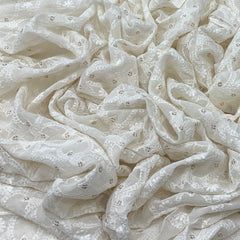 Off White Georgette Sequins Thread Embroidery