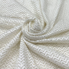 White Zig Zag Dyeable Slub Silk Embroidery