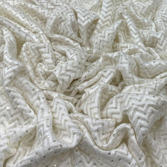White Zig Zag Dyeable Slub Silk Embroidery