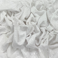 White Rayon Cotton Sequins Thread Embroidery