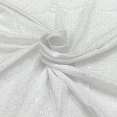 White Rayon Cotton Sequins Thread Embroidery
