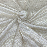 White Gajji Satin Embroidered Fabric
