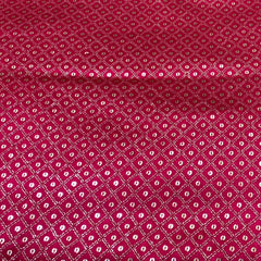 Pink Gajji Satin Embroidered Fabric