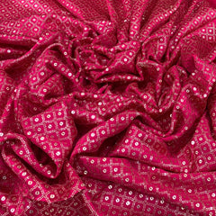 Pink Gajji Satin Embroidered Fabric